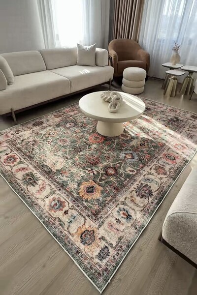 VOPTEKS Yeşil Halı Salon Halısı Makinede Yıkanabilir Kaymaz Taban Halı