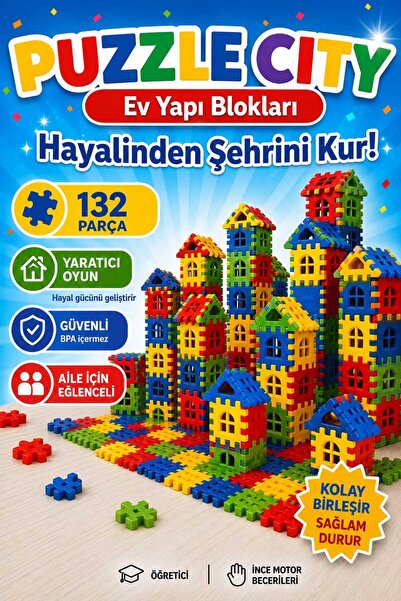 PLASTMARKET Puzzle City 3d Şehir Kurma Blokları - Eğitici Ev Yapı Blokları Oy...