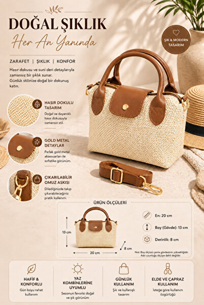 Arenmc store Women's Straw Leather Handle Small Size Hand and Shoulder Bag Wi...