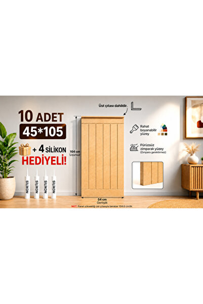petels Dekoratif Duvar Paneli ( 45x 105 Cm) Boyanabilir Ahşap Ham Mdf 10 Adet...