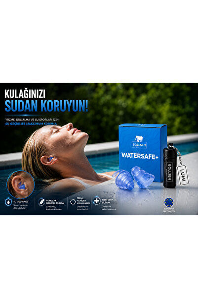 BOLLSEN Watersafe+ Yüzme Kulak Tıkacı Su Geçirmez Silikon Duş Banyo Deniz Hav...