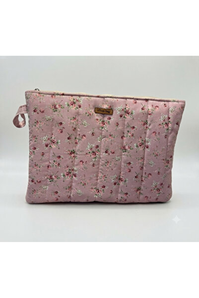 Elisss Design Pembe Çiçek Desenli Macbook Ipad Tablet Laptop Taşıma Çantası D...