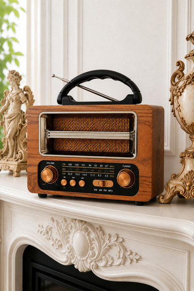 Vintage Radio Fm Wood Look Bluetooth Speaker Wood Color Vintage Illuminated Usb Sd