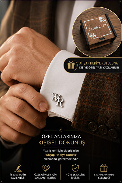 Steel Art Kuyumculuk Gümüş Kaplama 2 Harfli Kol Düğmesi Damat Hediyesi Düğün ...