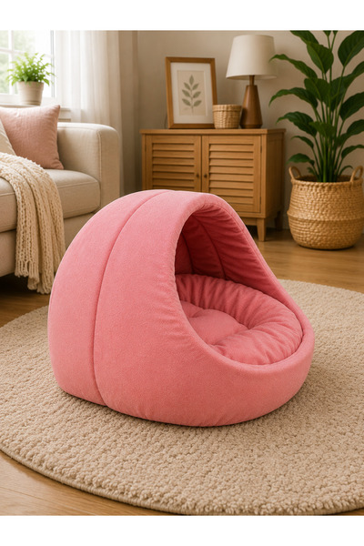 CatHouse Açık Pembe Kedi Mağara Ev Yuvası Yıkanabilir 40x40 Cm
