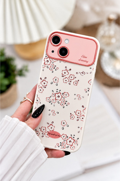 Go Aksesuar Iphone 13 ve iphone 14 Uyumlu Kaplama Kamera Baskı Mini Çiçek Tas...
