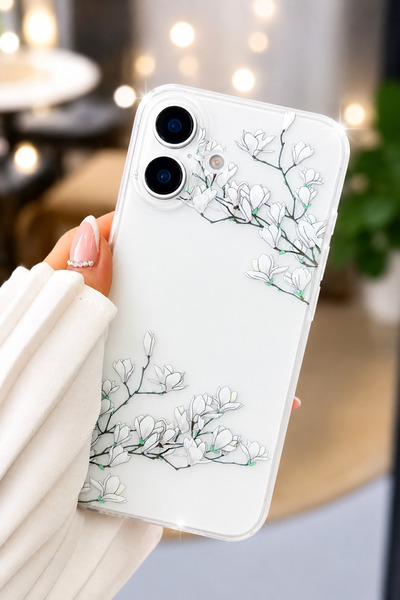 Go Aksesuar Iphone 16 Uyumlu MAT BASKI SAKURA KENAR Parmak İzi Bırakmaz Şeffa...