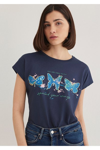 Mavi Butterfly Printed Navy Blue T-Shirt Regular Fit / Regular Fit 1612617 -70487