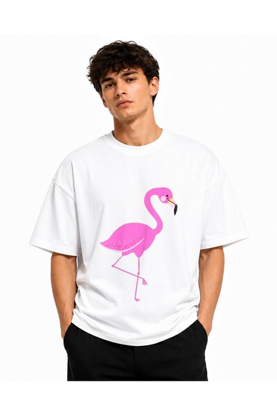 Inscriptie Ουνισέξ Βαμβακερό T-shirt Υψηλής Ποιότητας "Ροζ φλαμίνγκο "