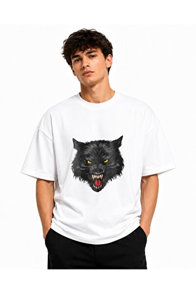 Inscriptie Ουνισέξ Βαμβακερό T-shirt Υψηλής Ποιότητας  "Λύκος με ανοιχτό στόμα "