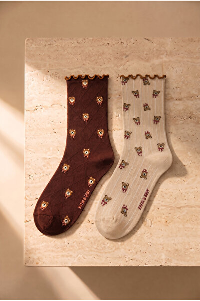 Katia&Bony Women's 2-Piece Teddy Bear Patterned Socks