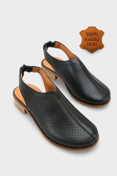 Capone Outfitters Roxi Genuine Leather Short Heeled Women's Sabo Sandals