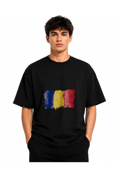 Inscriptie Ουνισέξ Βαμβακερό T-Shirt Υψηλής Ποιότητας  "Σημαία Ρουμανίας "