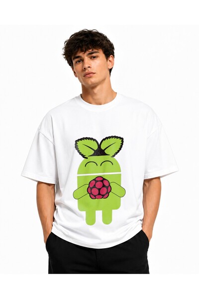 Inscriptie Унисекс премиум памучна ежедневна тениска "Android raspberry"