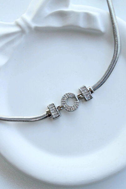 Leo'Stone Silver Women's Steel Bracelet with Letter Zircon Stone, Does Not Ta...