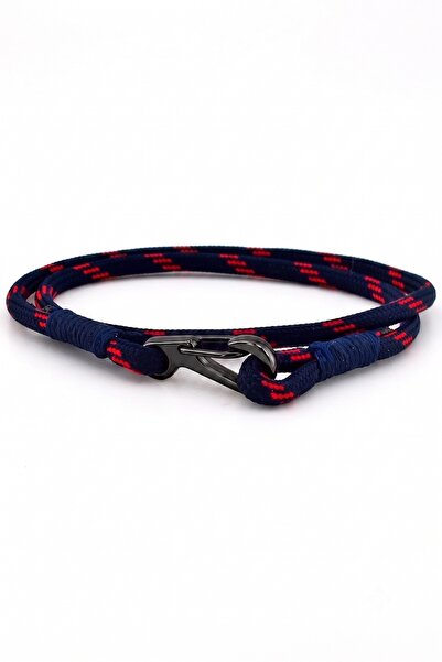 Solfera Navy Blue Red Paracord Metal Hook Wrap Men's Bracelet M011b