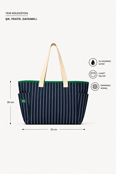 WOLF & ROCK Renkli Çizgili Gabardin Omuz ve Plaj Çantası
