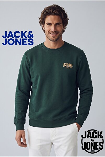 Jack & Jones Men's Chest Printed Crew Neck Sweatshirt - Aero