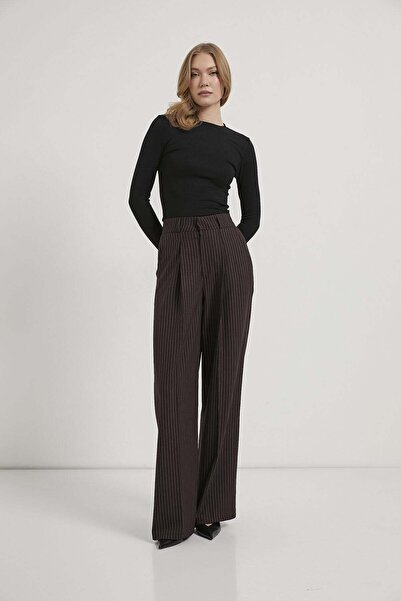 Arma Life Armalife 0431 Pi̇le Detail High Waist Striped Women's Pants