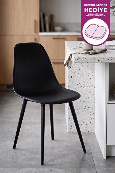 VİLİNZE Eames Siyah Ahşap Ayak Plastik Siyah Sandalye