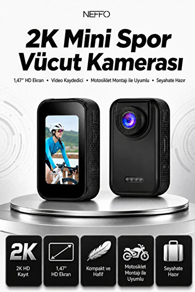 NEFFO 2K Mini Spor Kamera Vücut Kamera | 1.47" HD Ekran | Video Kaydedici | M...