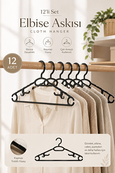 Okyanus Home 12-Piece Black Luxury Clothes and Garment Hangers