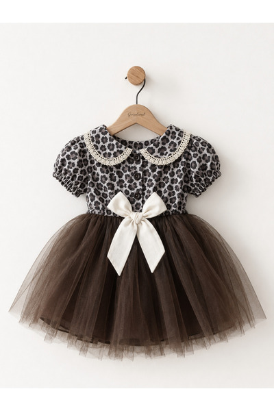 Gocoland Rosalie Collared Leopard Patterned Tulle Skirted Girl's Dress