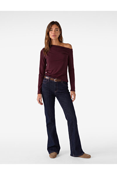 Koton Slim Fit Draped Asymmetrical Cut Long Sleeve One Shoulder T-Shirt
