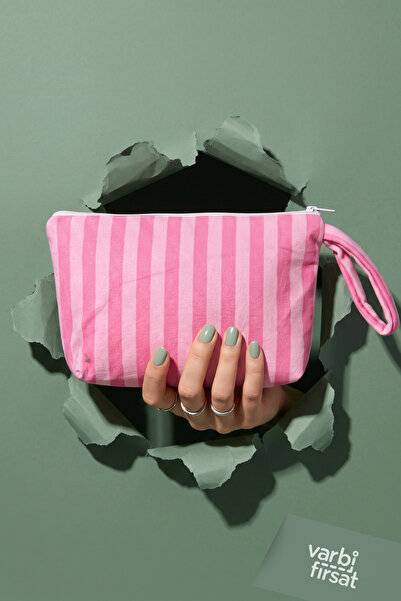 Varbifırsat Desenli Fermuarlı Clutch Çanta Bilek Askılı Günlük El ve Makyaj Ç...