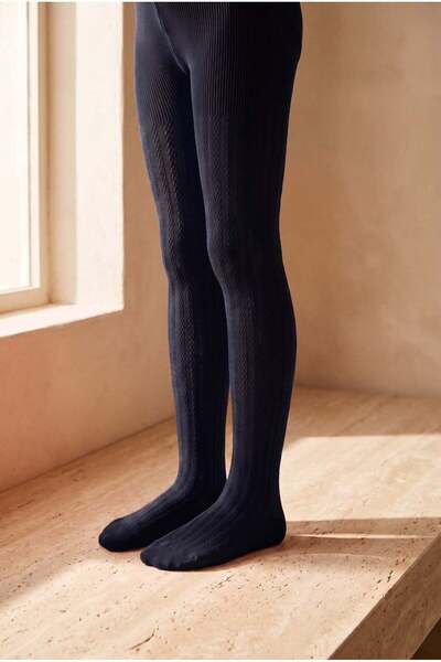Katia&Bony Girl's 20 Denier Knitted Patterned Pantyhose Navy Blue