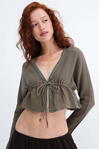 Addax Tie-Up Long Sleeve Blouse H153