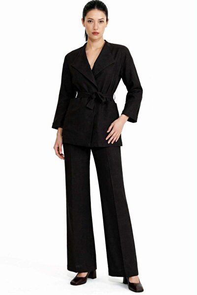 HAKKE Belted Double-Breasted Jacket and Trousers Set