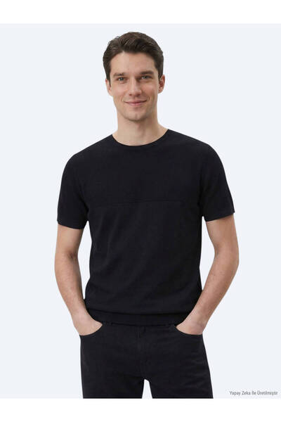 Kip Black Crew Neck Patterned Knitwear
