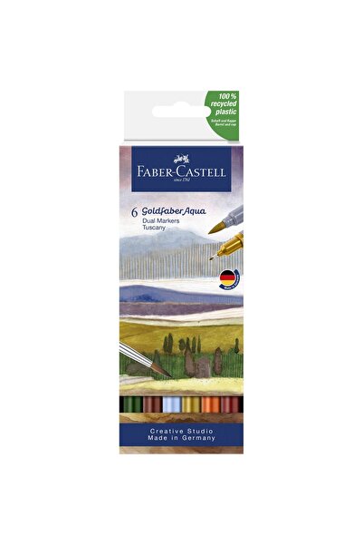 Faber Castell Goldfaber Aqua Çift Uçlu Markör 6'lı Mnzr Set,Su Bazlı,Fırça ve...