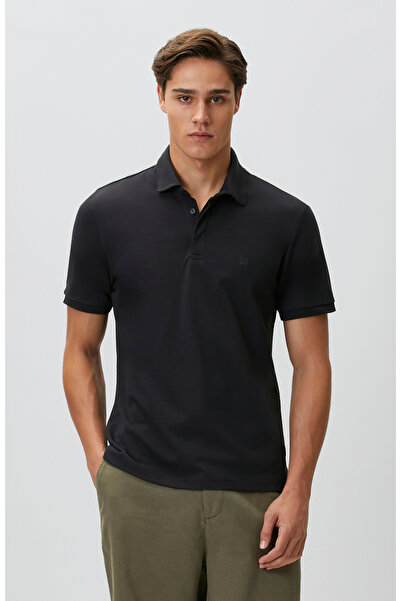 Network Lacivert Fermuarlı Polo Yaka Pike Desen T-shirt