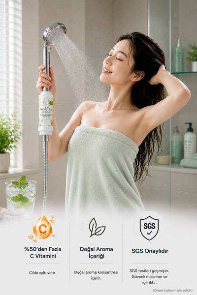 Be-Vita Mint Garden (ice) C Vitaminli Aromatik Duş Filtresi - Saç Dökülme Karşıtı, Cilt Besleyici Klor ve Kireç Arıtıcı Duş Filtresi (150gr)