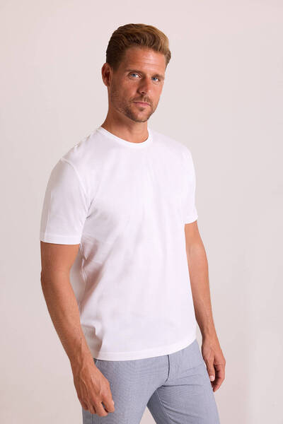 Ysf Erkek Beyaz Regular Fit Merserize Pamuk T-Shirt
