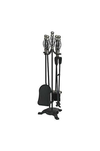 Solplant Set accesorii semineu, suport cu 4 piese, nichelate, 66 cm