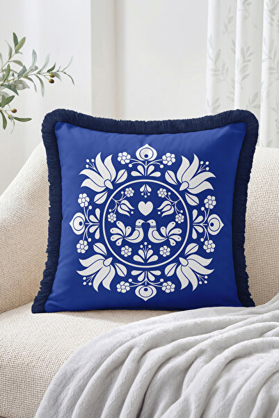 Realhomes Çini Style Bird and Heart Motif Symmetrical Floral Pattern Fringed ...