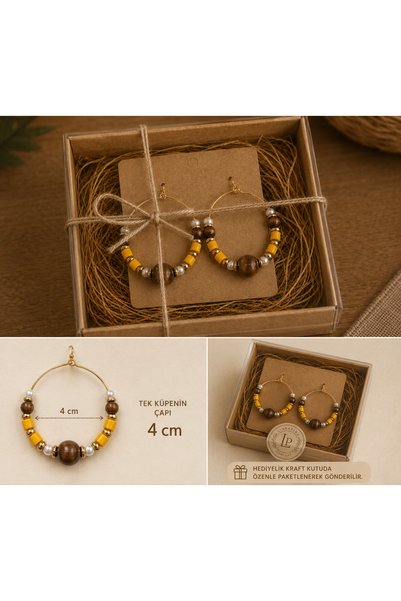 Librapera Concept Ibrapera Concept Yellow Beaded Hoop Earrings 4 cm Diameter