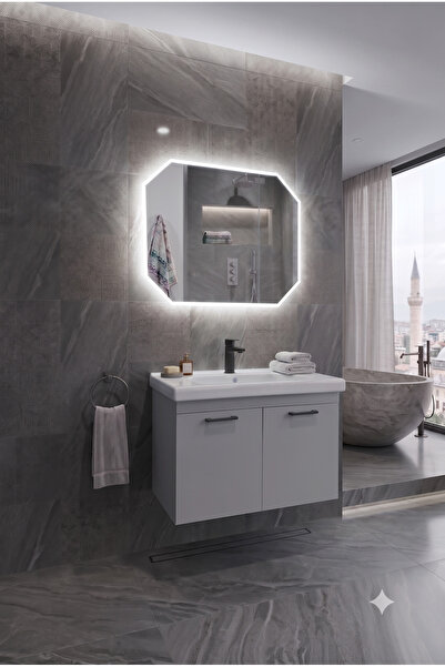 USART BANYO New 80 Nardo Gri Soft Dokulu Kadife Yüzey Banyo Dolabı Takimi Dem...