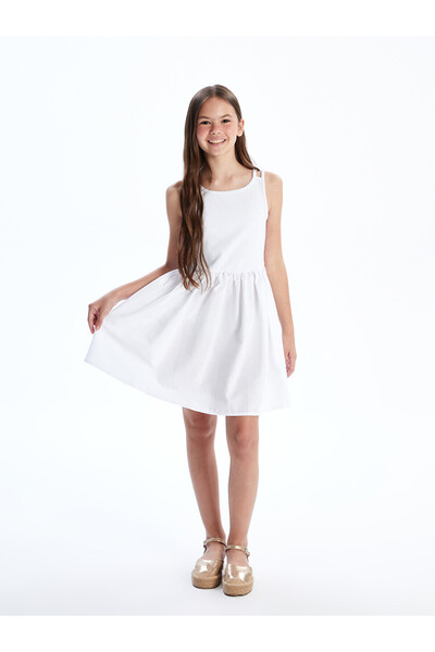 LC Waikiki Trendlucky U-Neck Girls' Dress with Difference