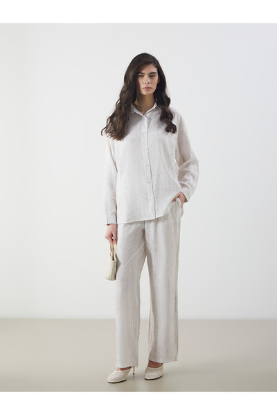 LC Waikiki Trendlucky Women's Linen Look Trousers with Elastic Waist and Cont...