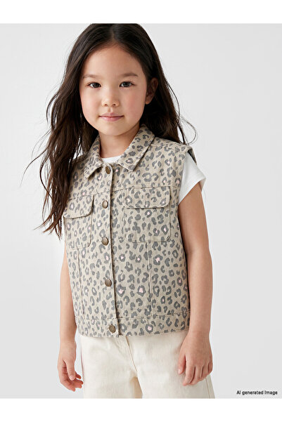 LC Waikiki Nevavm Leopard Patterned Girl's Gabardine Vest with a Difference