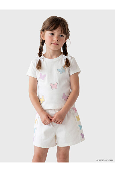 LC Waikiki Original Stoned Butterfly Printed Girls' T-Shirt