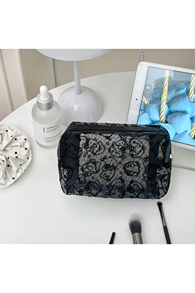 Choice black Black Mesh Cute Makeup Bag Portable Cosmetic Pouch Large Capacit...