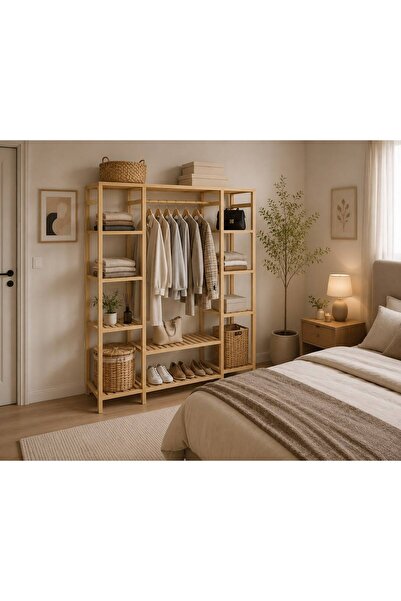 HFAY Design Ahşap Açık Gardırop 150*140*25 B Gardırop