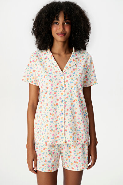 Penti Çiçekli Whisper Gömlek Kısa Kollu Şort Pijama Takımı