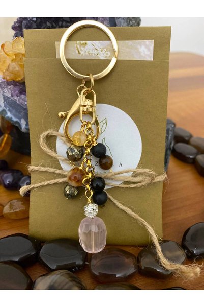 arzela Natural Stone Keychain Abundance Blessing Protection Earthiness 15mm 8mm