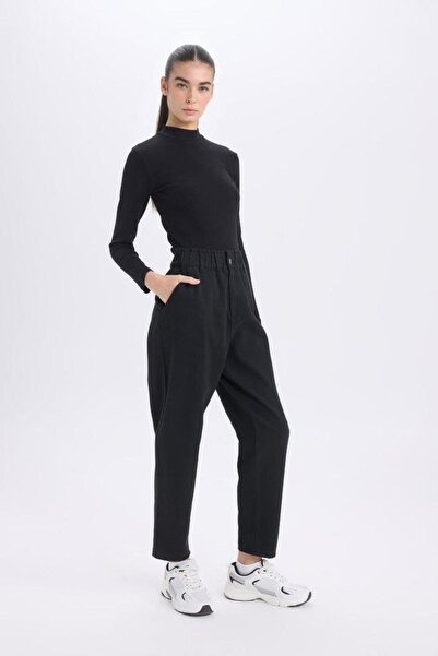 DeFacto 100% Cotton Paperbag Gabardine Fabric Trousers S2790Az22Wn